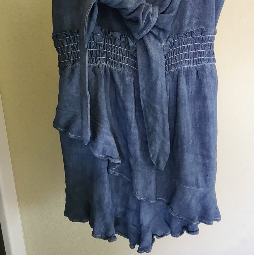 Denim tie tip romper